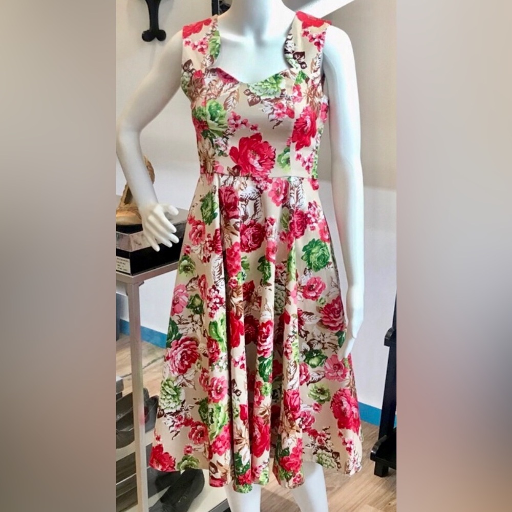 Hearts And Roses Retro Joannie Dress Floral Beige New